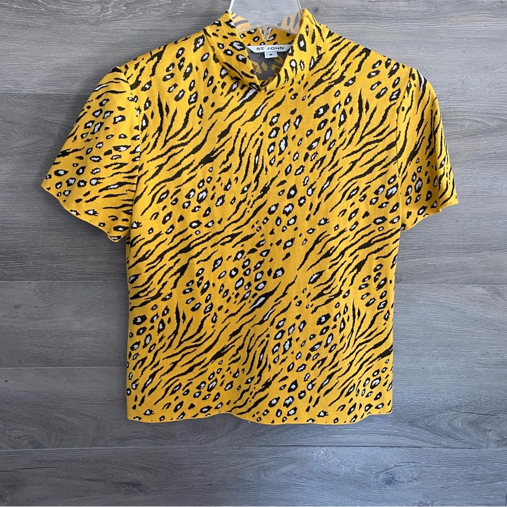 St. John Yellow and Black Animal Print Top